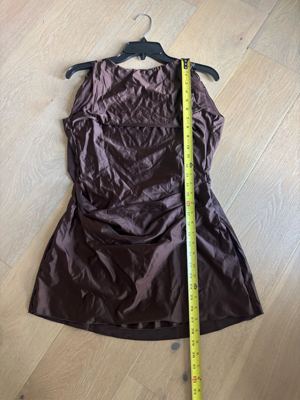 Oh Polly Monnie Draped Open-Back A-Line Mini Dress 6 Pearl Chocolate Brown NWT - Picture 12 of 12